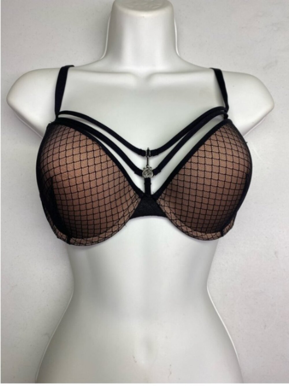 Marlies Dekkers Black Mesh Push-Up Bra Charm Detail US 36D *P1042